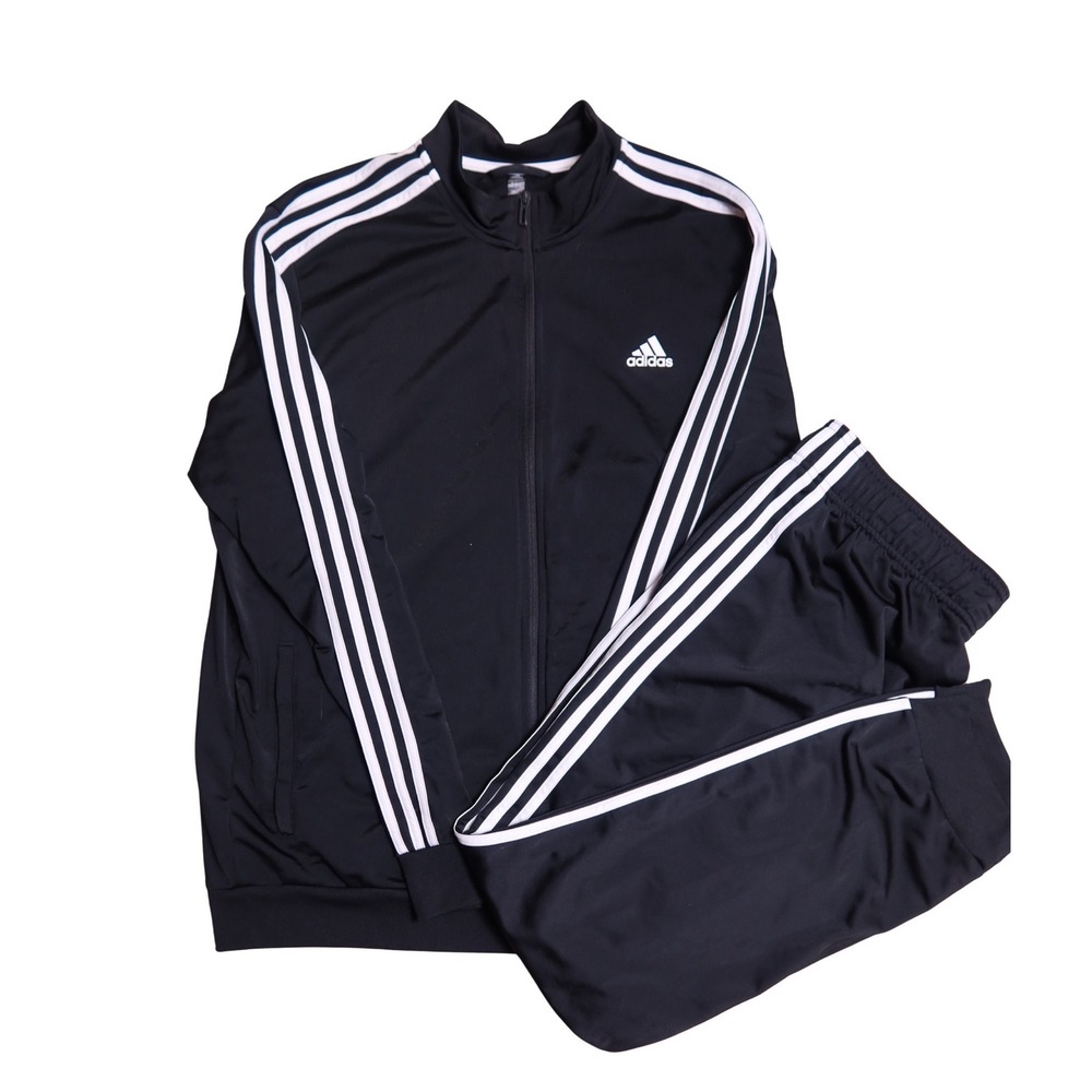 Adidas Mens Tracksuit Set 3-Stripe Full Zip Jacket & Jogger Pants Black White XL